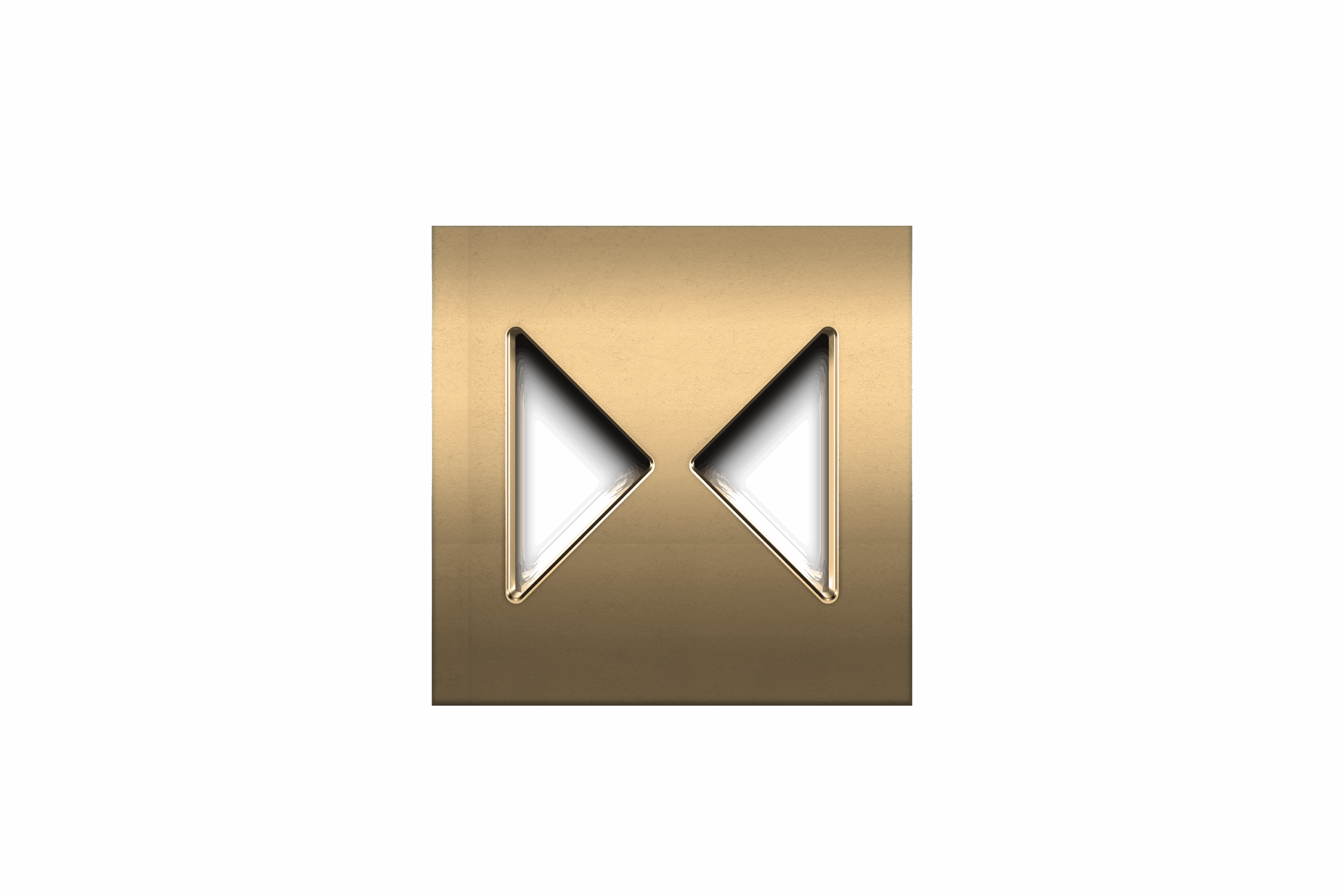 Gold button with two black triangles pointing right.